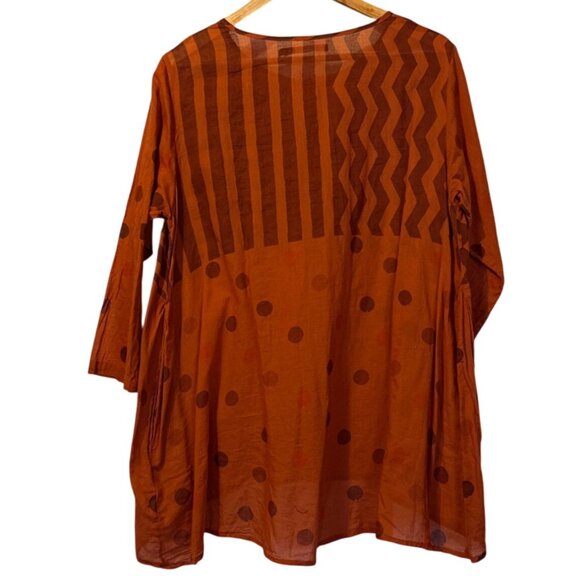 Gudrun Sjoden Orange Button Down Tunic Top M Geometric Lagenlook Fall Artsy - Picture 2 of 7